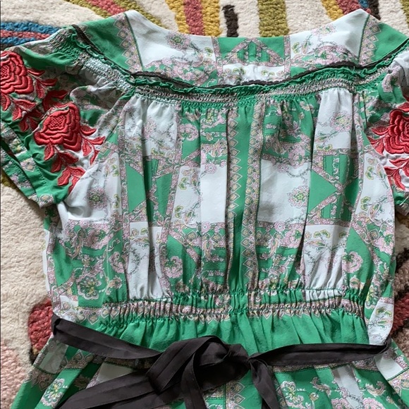 Anthro green floral short sleeve top size 6 - Picture 5 of 10